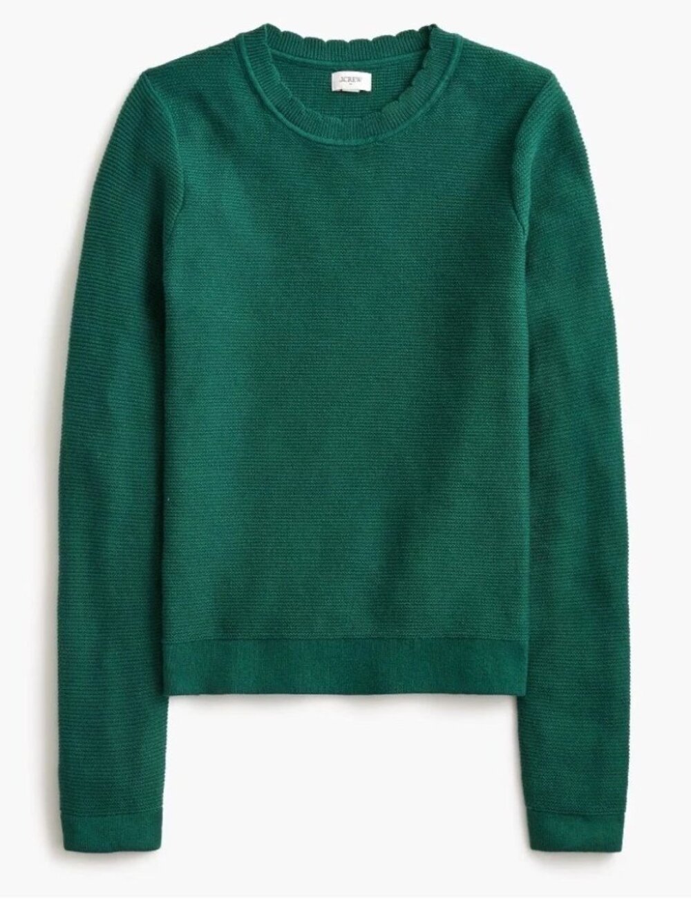 J. Crew Green Scallop Neck Long Sleeve Sweater L NWT